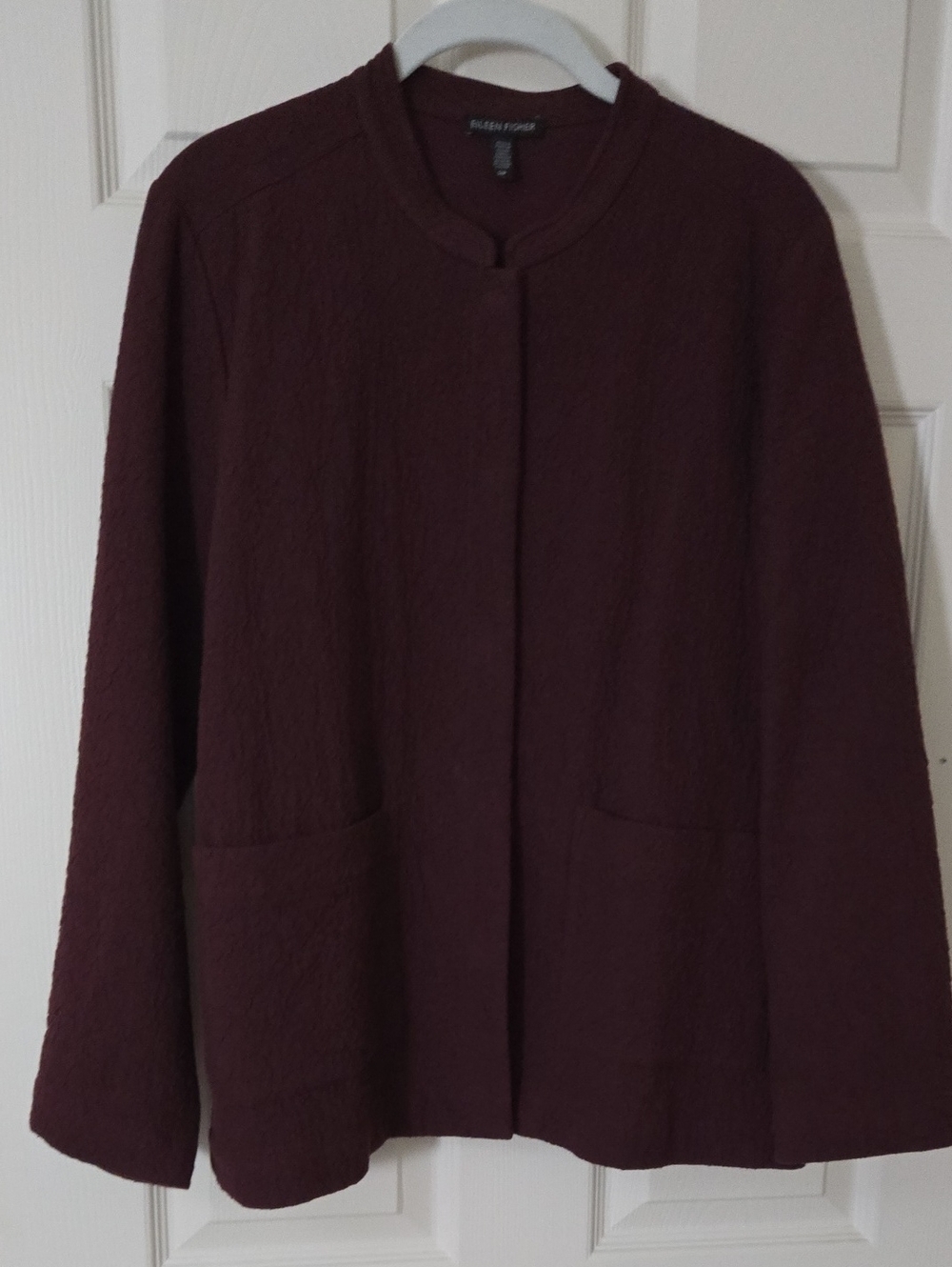 Eileen Fisher Deep Wine Collarless Wool-Blend Jacket